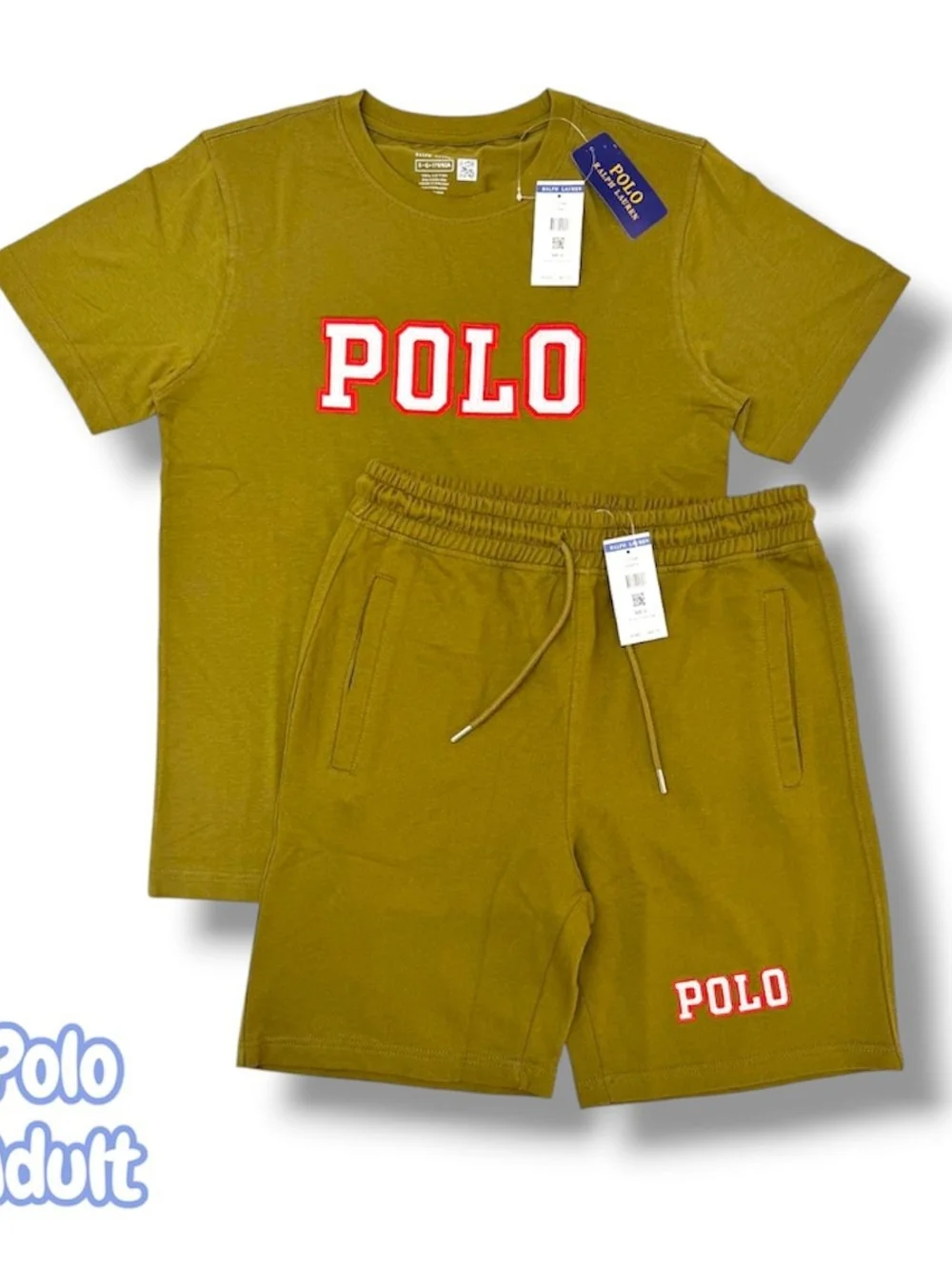 Polo by Ralph Lauren Olive Green Logo Tee & Drawstring Shorts Set
